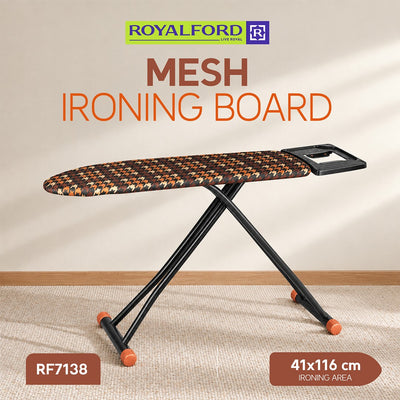Royalford RF7138 Ironing Board | Foldable Iron Board with Sturdy Steel Frame| Heat-Resistant Cover| Anti-Slip Feet|Wide Surface & Space-Saving Design for Home Laundry Use