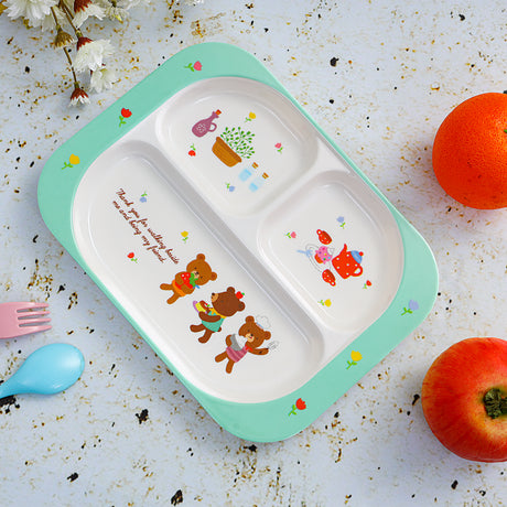 Royalford RF7247 Kids Baby Plate | 3-Section Rectangular Melamine Baby Feeding Plate | Cute Graphics | Lightweight Durable Tableware for Toddlers & Children Daily Use