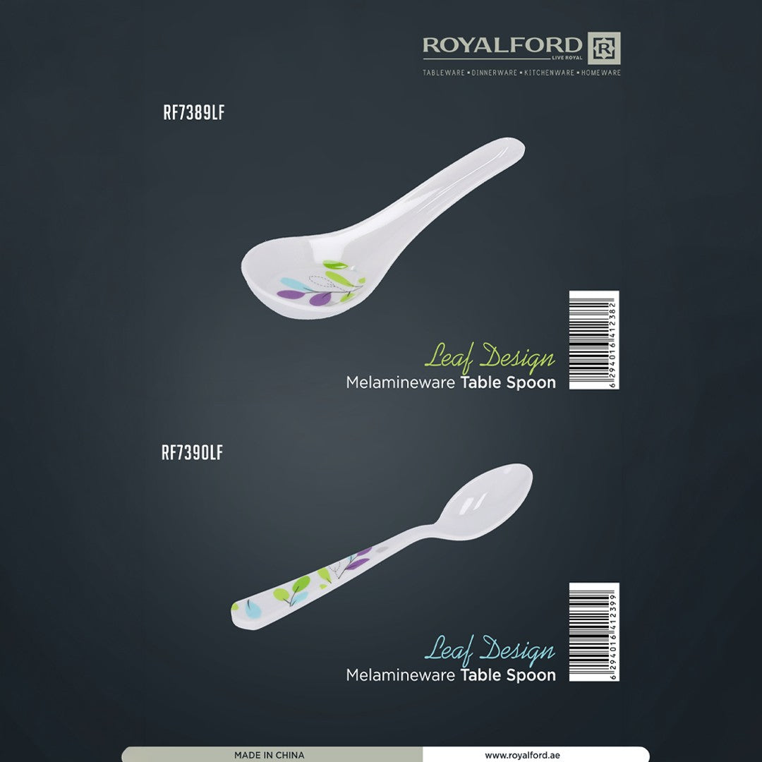 Royalford RF7390LF Premium Melamine Table Spoon | Elegant Leaf Design | Heat Resistant Lightweight Serving Spoon | Ergonomic Handle & Break Resistant Kitchenware