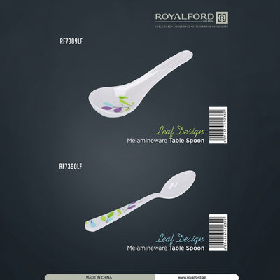 Royalford RF7390LF Premium Melamine Table Spoon | Elegant Leaf Design | Heat Resistant Lightweight Serving Spoon | Ergonomic Handle & Break Resistant Kitchenware