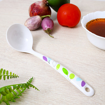 Royalford RF7393LF Premium Melamine Soup Ladle | Heat Resistant Lightweight Serving Spoon | Ergonomic Handle | Break Resistant Kitchen Utensil for Daily Cooking Use