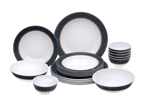 Royalford RF7437 Melamine Ware Dinner Set 20 Pcs | Elegant Blue & White Deep Plates & Bowls | Break Resistant, Dishwasher Safe Premium Tableware for Home & Dining Use