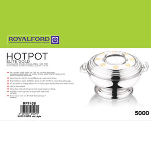 Royalford RF7458 5000ml Elite Gold Stainless Steel Insulated Hot Pot  with Locking Lid | Unique stainless steel locking | Rust-resistant, durable, and easy-to-clean body