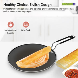 Royalford RF7460 27cm Aluminium Smart Tawa | Non-Stick Coating | Heat Resistant Handle | Low Oil Cooking | Flat Pan for Dosa, Roti , Pancake, Gas & Electric Use
