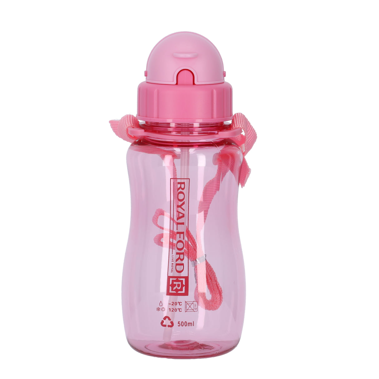 Royalford RF7581PN 500ml Water Bottle | BPA-Free | Lightweight Polymer Leak-Proof Drinking Bottle with Carry Strap for School, Gym, Travel, Kids & Daily Hydration