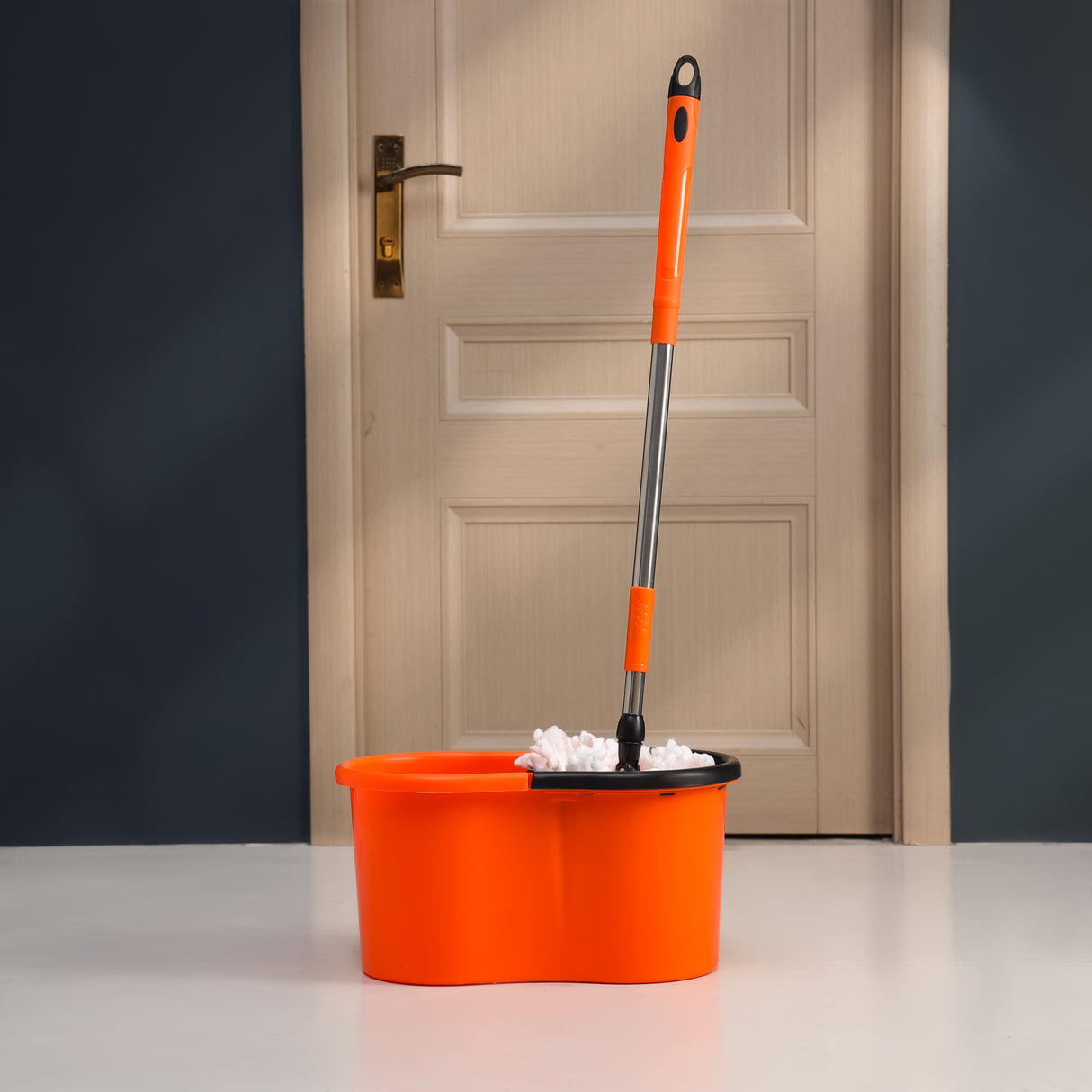 Royalford RF7709 Mop and Bucket Set | Modern Spin 360 Degree Spinning Mop Bucket Home Cleaner| Extended Easy Press Stainless Steel Handle and Easy Wring Dryer Basket