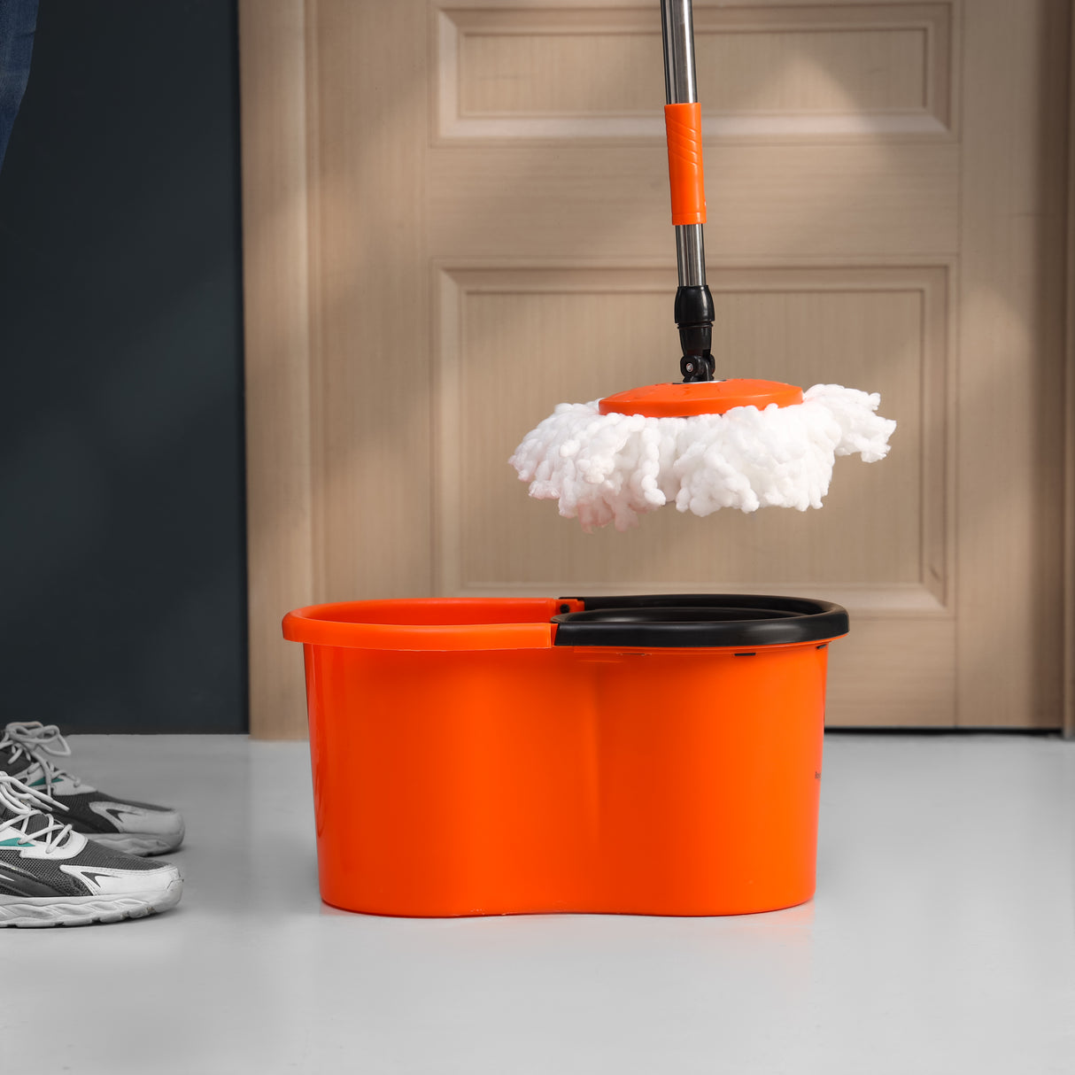 Royalford RF7709 Mop and Bucket Set | Modern Spin 360 Degree Spinning Mop Bucket Home Cleaner| Extended Easy Press Stainless Steel Handle and Easy Wring Dryer Basket