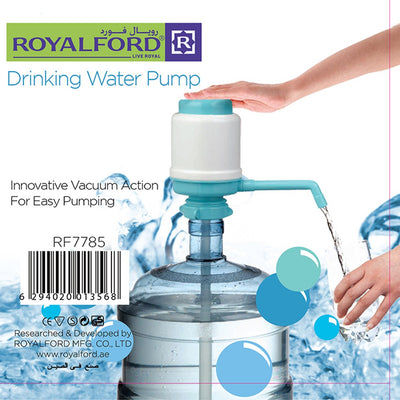 Royalford RF7785 Drinking Water Pump | Manual Vacuum Action Water Dispenser for Bottled Water| No Electricity Required | Ideal for Home, Office, Camping & Outdoor Use