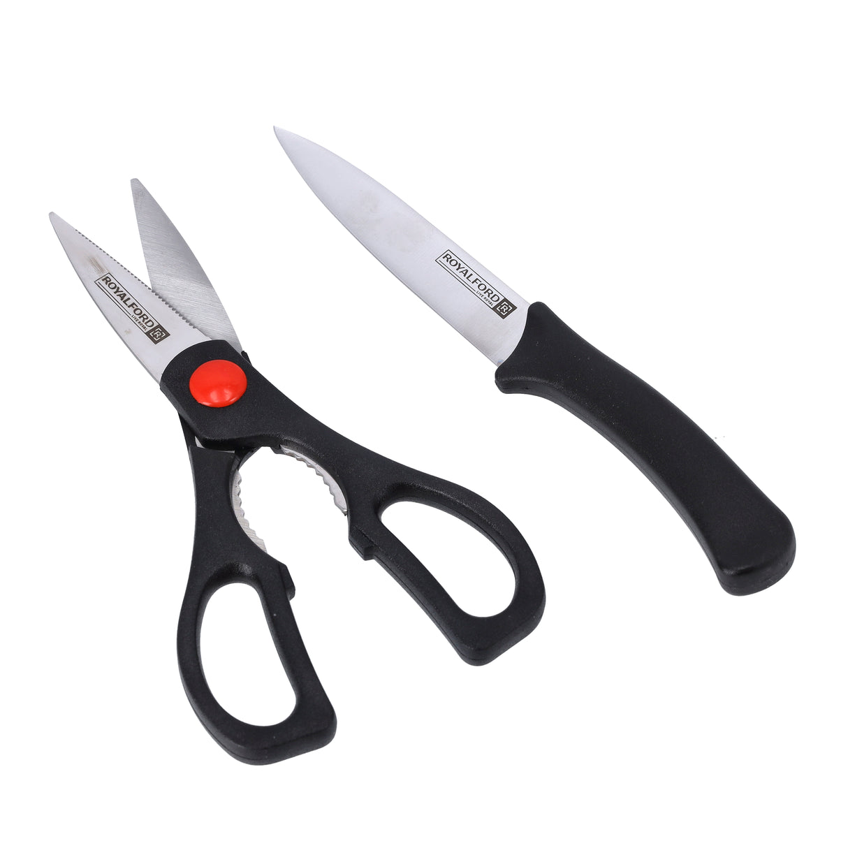 Royalford RF7857 5 Inch Utility Knife & Scissor Set | Stainless Steel Kitchen Cutting Tools with Ergonomic Handles | Rust Resistant | Dishwasher Safe for Daily Cooking