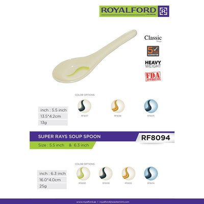 Royalford RF8094 Super Rays Soup Spoon | Heavy Weight FDA Approved | Durable Food Grade Serving Spoon for Soup, Curry, Rice Daily Dining Home Kitchen & Restaurant Use