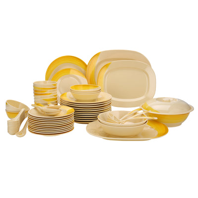 Royalford RF8102 64-Piece Melamine Dinner Set | Ribble Design| Break-Resistant & Lightweight Tableware | Assorted Plates,  Bowls,  Spoons| Perfect for Everyday Dining