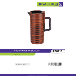 Royalford RF8218 Cherrywood Acrylic Water Jug 2.4L | Durable Acrylic Beverage Pitcher with Lid | Ergonomic handle | Spill-resistant lid | Wide-mouth opening | Durable