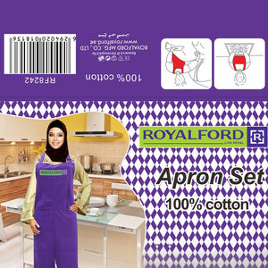 Royalford RF8242 Apron Set |  100% Cotton Durable Kitchen Cooking & Baking Apron | Comfortable Breathable Protective Apron for Home Kitchen Cleaning & Professional Use