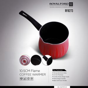 Royalford RF8273 10.5CM Flame Coffee Warmer |  Aluminium Milk & Coffee Heating Pot | Combo Honeycomb Interior | 1.9MM Thick Body & Soft-Touch Heat-Resistant Handle