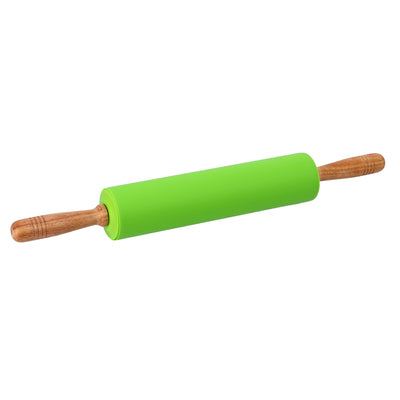 Royalford RF8326 Deluxe Rolling Pin | Silicone Cover Non Stick Baking Roller with Wooden Handles | Perfect for Roti, Chapati, Pastry & Pizza | Easy Rolling Kitchen Tool