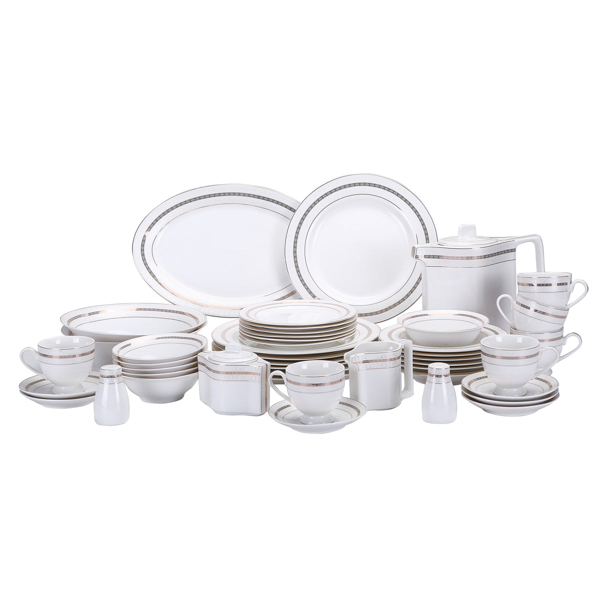 Royalford RF8396 Premium New Bone China 47-Piece Elegant Dinner Set|  Chip-Resistant Build| Gold Rim Design| Luxury Dining Collection for Everyday Meals & Parties