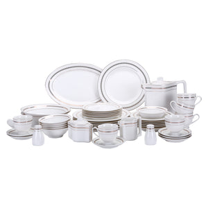 Royalford RF8396 Premium New Bone China 47-Piece Elegant Dinner Set|  Chip-Resistant Build| Gold Rim Design| Luxury Dining Collection for Everyday Meals & Parties