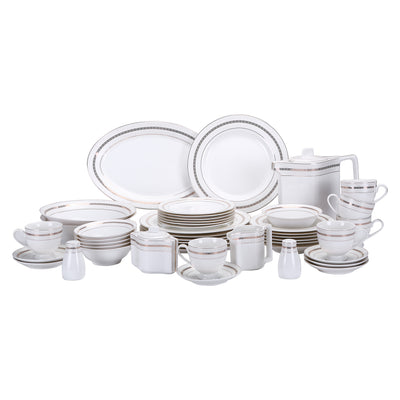 Royalford RF8396 Premium New Bone China 47-Piece Elegant Dinner Set|  Chip-Resistant Build| Gold Rim Design| Luxury Dining Collection for Everyday Meals & Parties