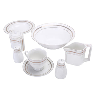 Royalford RF8396 Premium New Bone China 47-Piece Elegant Dinner Set|  Chip-Resistant Build| Gold Rim Design| Luxury Dining Collection for Everyday Meals & Parties