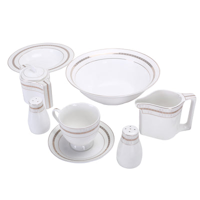 Royalford RF8396 Premium New Bone China 47-Piece Elegant Dinner Set|  Chip-Resistant Build| Gold Rim Design| Luxury Dining Collection for Everyday Meals & Parties