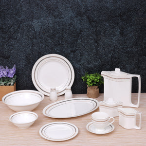 Royalford RF8396 Premium New Bone China 47-Piece Elegant Dinner Set|  Chip-Resistant Build| Gold Rim Design| Luxury Dining Collection for Everyday Meals & Parties