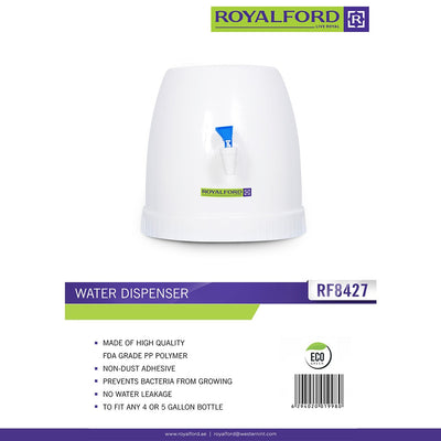Royalford RF8427 Water Dispenser | Manual Bottle Water Dispenser for 4 & 5 Gallon Bottles| Push Tap Operation| Durable Hygienic Build| Dishwasher Safe & Portable Design