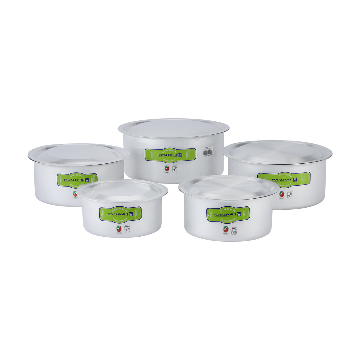Royalford RF8563 5-Piece Aluminium Casserole Pot Set with Lids | Food Grade Cookware |  100% Virgin Aluminium  | Excellent Heat Conductivity |Thick & Durable Construction