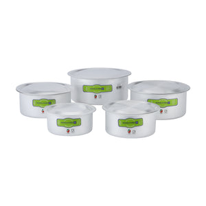 Royalford RF8563 5-Piece Aluminium Casserole Pot Set with Lids | Food Grade Cookware |  100% Virgin Aluminium  | Excellent Heat Conductivity |Thick & Durable Construction