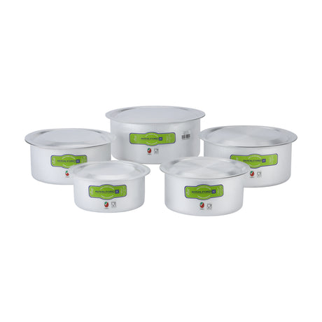 Royalford RF8563 5-Piece Aluminium Casserole Pot Set with Lids | Food Grade Cookware |  100% Virgin Aluminium  | Excellent Heat Conductivity |Thick & Durable Construction