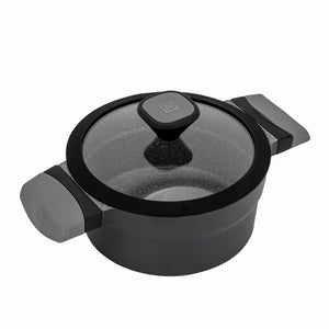Royalford RF8597 20CM Die Cast Aluminium Casserole | Marble Non-Stick Coating | Glass Lid with Silicone Ring | Induction Bottom & Heat-Resistant Bakelite Handles