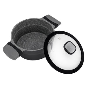 Royalford RF8597 20CM Die Cast Aluminium Casserole | Marble Non-Stick Coating | Glass Lid with Silicone Ring | Induction Bottom & Heat-Resistant Bakelite Handles