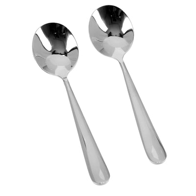 Royalford RF8666 Stainless Steel Soup Spoon Set | 2 Pcs with Mirror Finish| Dishwasher Safe| Ergonomic Handle Design for Home, Hotel, Restaurant, Café & Daily Table Use