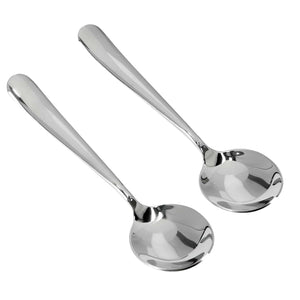 Royalford RF8666 Stainless Steel Soup Spoon Set | 2 Pcs with Mirror Finish| Dishwasher Safe| Ergonomic Handle Design for Home, Hotel, Restaurant, Café & Daily Table Use