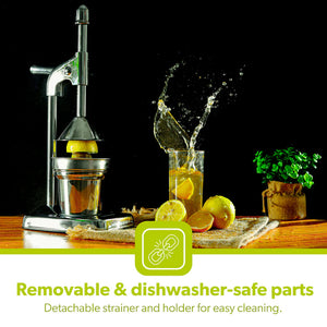 Royalford RF8674 Citrus Juicer | Heavy-Duty Iron Base | Stainless Steel Juice Cup & Strainer | Aluminum Handle Manual Lever Juicer for Smooth & Fresh Extraction