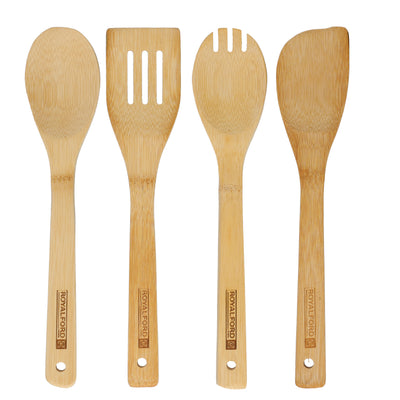 Royalford RF8687 Bamboo Kitchen Tools Set 4 Pcs | Carbonized Wooden Utensils for Cooking | Non-Stick Safe | Eco-Friendly Kitchen Tools| Perfect  for Daily Home Use
