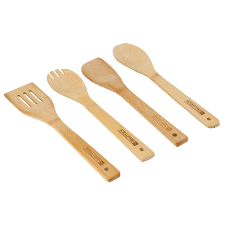 Royalford RF8687 Bamboo Kitchen Tools Set 4 Pcs | Carbonized Wooden Utensils for Cooking | Non-Stick Safe | Eco-Friendly Kitchen Tools| Perfect  for Daily Home Use