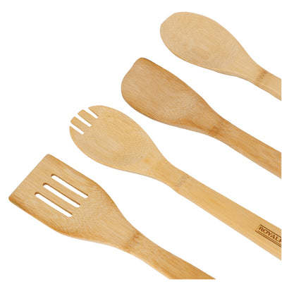 Royalford RF8687 Bamboo Kitchen Tools Set 4 Pcs | Carbonized Wooden Utensils for Cooking | Non-Stick Safe | Eco-Friendly Kitchen Tools| Perfect  for Daily Home Use
