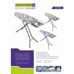 Royalford RF8735 Ironing Board with Height Adjustment | Foldable Steam Iron Board | Cotton Cover| 7mm Foam Padding| Stable Legs & Easy Storage for Home Laundry Use