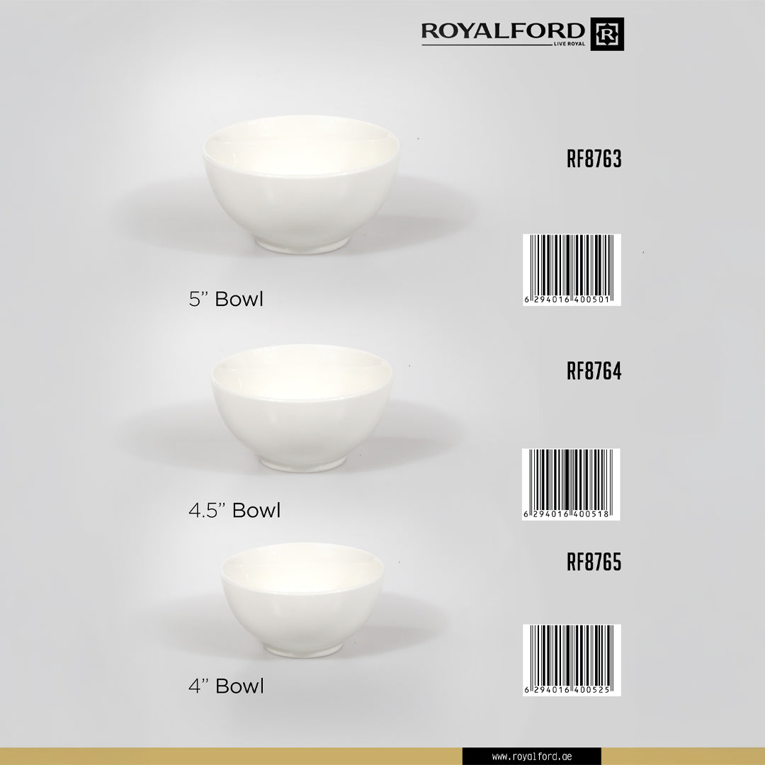 Royalford RF8764 4.5 Inch Porcelain Bowl | Classic White Serving Bowl for Snacks, Desserts, Condiments, Sauces & Daily Dining Use at Home, Hotels or Restaurants