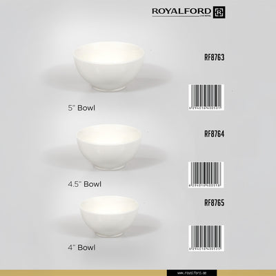 Royalford RF8764 4.5 Inch Porcelain Bowl | Classic White Serving Bowl for Snacks, Desserts, Condiments, Sauces & Daily Dining Use at Home, Hotels or Restaurants