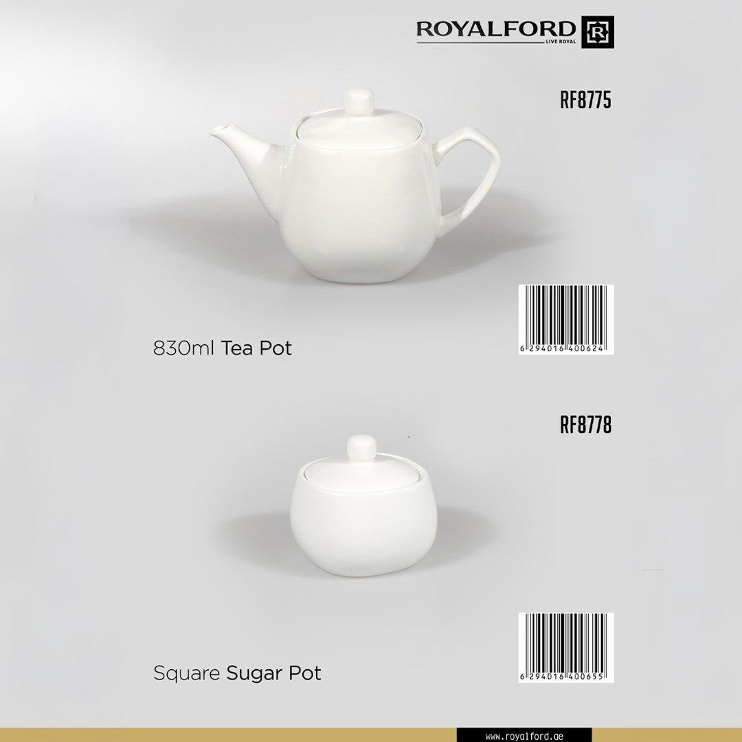 Royalford RF8775 Porcelain Tea Pot | 830ml Elegant White Tea Server with Lid for Home & Hotel Use | Premium Glazed Finish | Comfortable Handle | Drip Free Spout Design