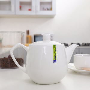Royalford RF8775 Porcelain Tea Pot | 830ml Elegant White Tea Server with Lid for Home & Hotel Use | Premium Glazed Finish | Comfortable Handle | Drip Free Spout Design