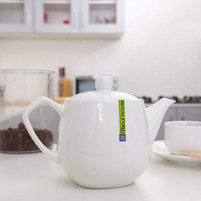 Royalford RF8775 Porcelain Tea Pot | 830ml Elegant White Tea Server with Lid for Home & Hotel Use | Premium Glazed Finish | Comfortable Handle | Drip Free Spout Design