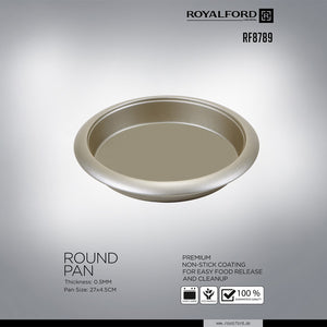 Royalford RF8789 Round Baking Pan | 27cm Size |Premium Non-Stick Oven Safe Cake Pan for Even Heat Distribution | Easy Food Release | 0.5mm Thickness| Eco Friendly Design