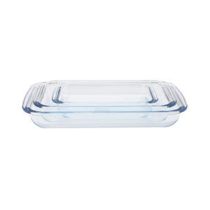 Royalford RF8802 Borosilicate Glass Baking Tray Set | 3PCS Rectangular Bakeware | Oven Safe | Durable Microwave, Freezer and  Dishwasher Safe Cooking Serving Trays