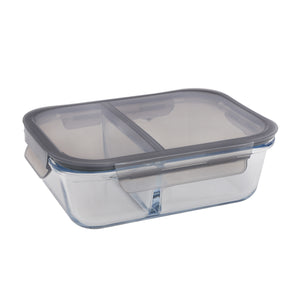 Royalford RF8816 1000ml Airtight Borosilicate Glass Container with Divider | Oven Safe Food Storage Box | Heat Resistant Spill Proof Microwave, Freezer & Dishwasher Safe