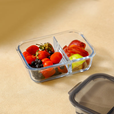 Royalford RF8817 1500ml Borosilicate Glass Airtight Container| Dual Partition| Leak-Proof Food Storage Box| Oven-Safe Meal Prep Glass Jar| Durable & Freshness Lock