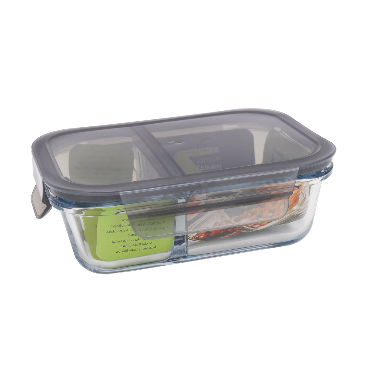 Royalford RF8817 1500ml Borosilicate Glass Airtight Container| Dual Partition| Leak-Proof Food Storage Box| Oven-Safe Meal Prep Glass Jar| Durable & Freshness Lock