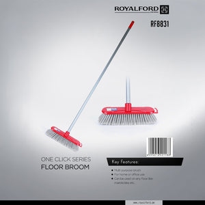 Royalford RF8831 One Click Series Floor Broom | Multi-Purpose Cleaning Broom for Home & Office Use | Strong Bristles | Long Handle |Suitable for Marble, Tiles Floor Types