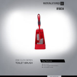 Royalford RF8834 One Click Series Toilet Brush | Holder Easy Clean Durable Bathroom Cleaning Brush | Ergonomic Handle Strong Bristles Hygienic Stand for Daily Toilet Use